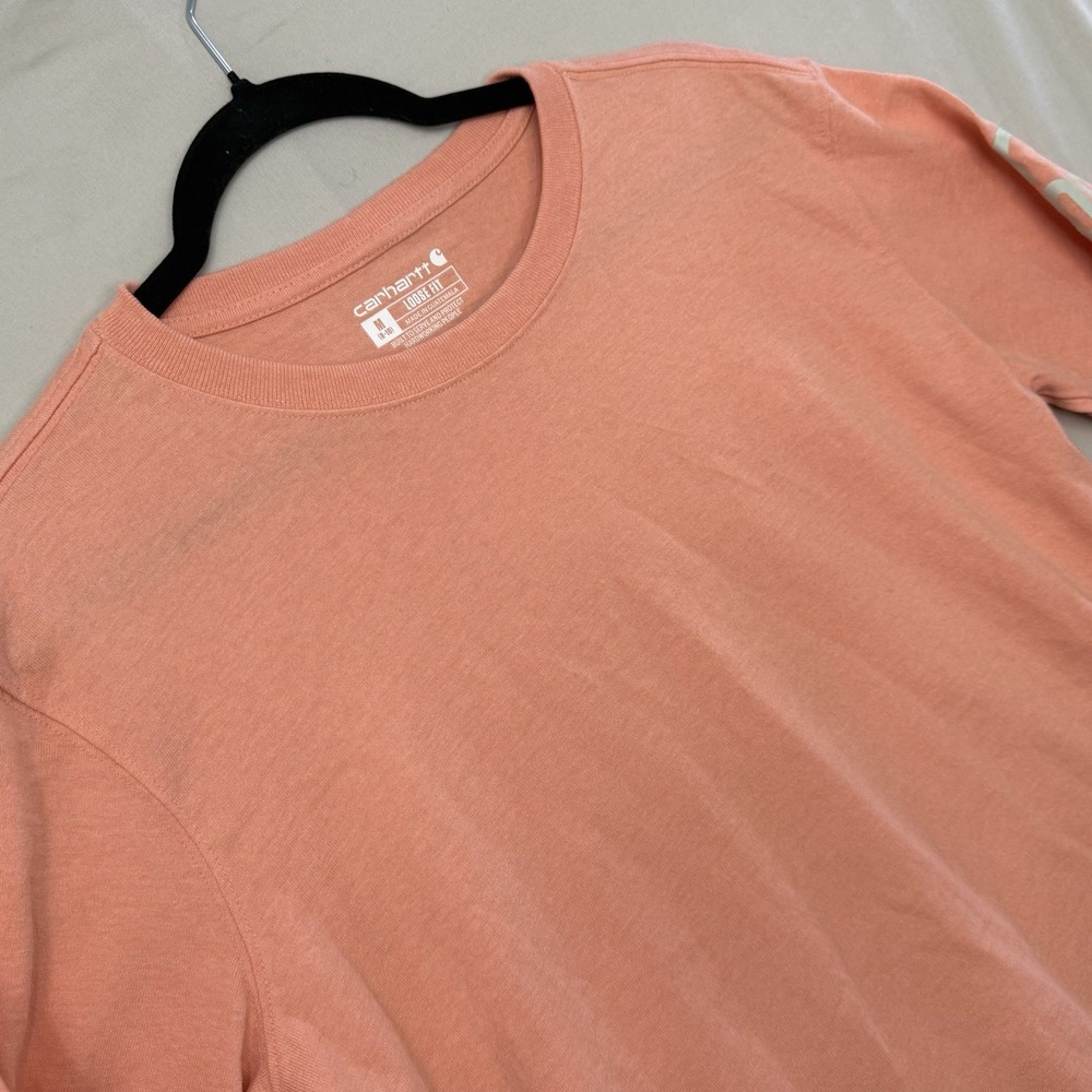 Carhartt Long Sleeve T Shirt Mens Medium Loose Fit Orange Logo Sleeve Workwear